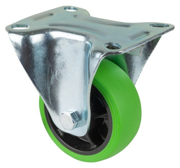 BS Rollen Transportrolle Bockrolle, thermoplastisches Gummirad, Reifen grün, Rollenlager, Platte, Durchmesser: 80 mm, VE: 4 Stück, L410.B44.081.04