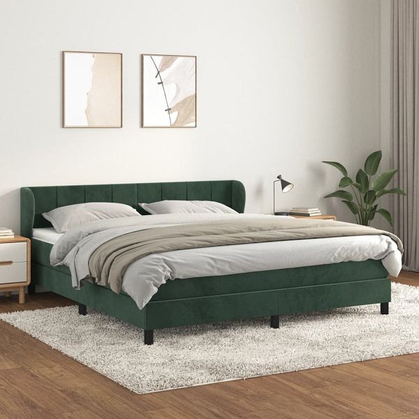 vidaXL Boxspringbett mit Matratze Dunkelgrün 160x200 cm Samt, 3127502