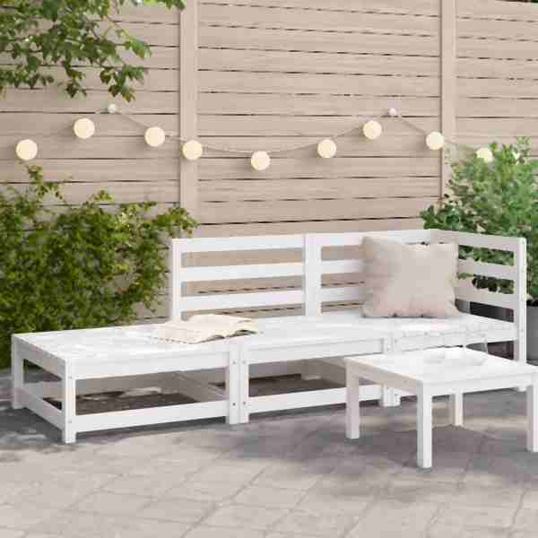 vidaXL Gartensofa mit Hocker 2-Sitzer Weiß Massivholz Kiefer, 837971