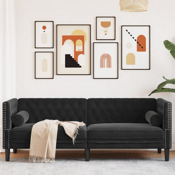 vidaXL Chesterfield-Sofa mit Nackenrollen 3-Sitzer Schwarz Samt, 372698