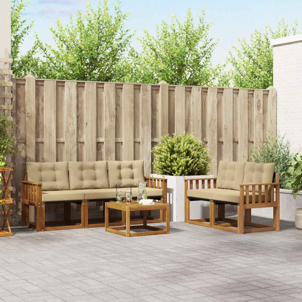 vidaXL Outdoor-Sofagarnitur mit Kissen 6-teilig Natur und Beige, 3368400