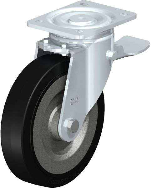 Blickle LH-SE 200K-ST Stahlblech-Lenkrolle, Schwerlast-Ausführung, mit Anschraubplatte & Feststeller, Elastik-Vollgummi, Schwarz, 10884