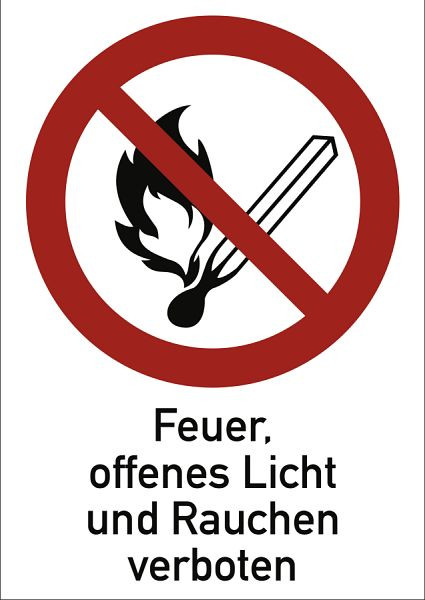 Moedel Feuer, offenes Licht und Rauchen verboten, Kombischild, Folie, 131x185 mm, 58745