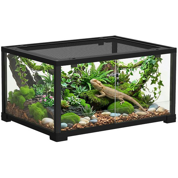 PawHut Reptilien-Terrarium, 86 Liter Vivarium mit Schiebetür, verschließbar, für Echsen, Insekten, Spinnen, D40-058V00BK