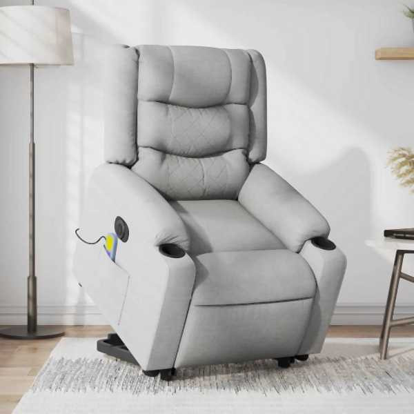 vidaXL Elektrischer Massagesessel mit Aufstehhilfe Hellgrau Stoff, 3206582