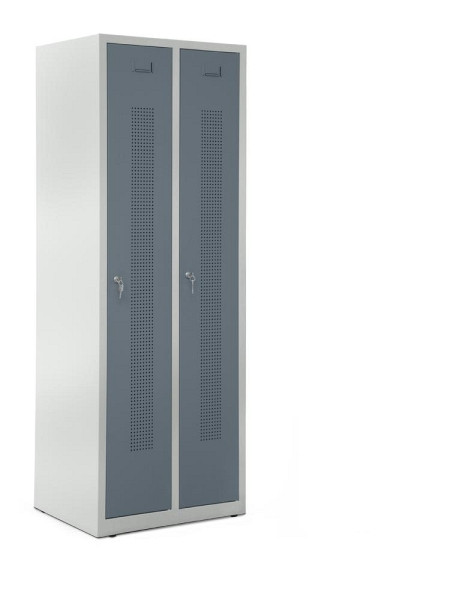 Deskin Garderobenspind SYSTEM SP1 ohne Unterbau, Korpus Lichtgrau, Türen Blaugrau, H 1700 x B 590 x T 500 mm, Zylinderschloss, 330594