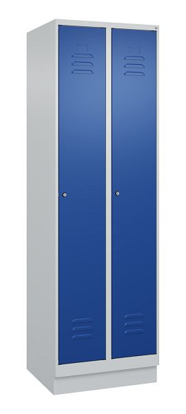 C+P Umkleidespind Classic PLUS, Sockel, 2 Abteile, 1950x600x500mm, 7035/5010, Zylinderschlösser, 080020-20 S10018