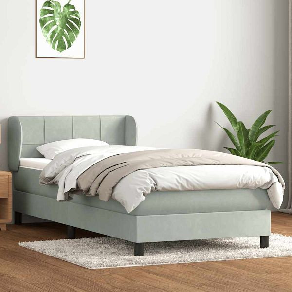 vidaXL Boxspringbett mit Matratze Hellgrau 80x220 cm Samt, 3317547