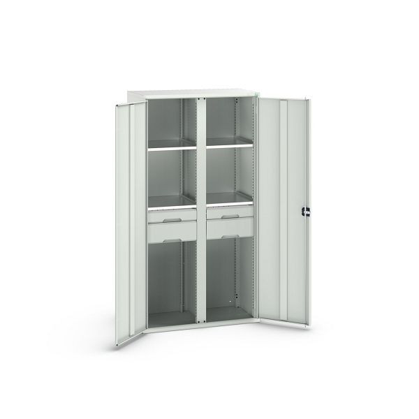 bott verso Flügeltürschrank mit Schubladen, mit 4 Fachböden und 4 Schubladen, BxTxH: 1050 x550 x 2000 mm, Lichtgrau / Lichtgrau, 16926582.16