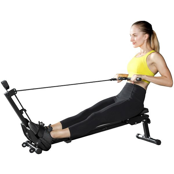 SPORTNOW Rudermaschine, Rudergerät für Zuhause, LCD-Monitor, Sitzkissen, 150 kg Belastbarkeit, leiser Betrieb, A90-399V00BK