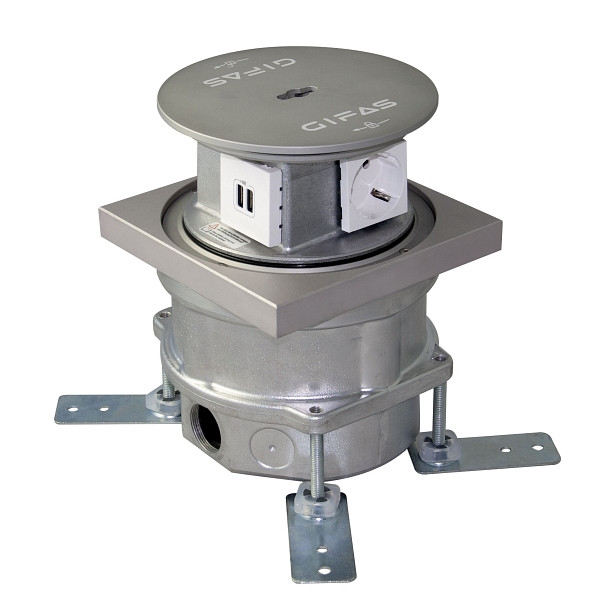GIFAS Bodensteckdose Typ MASSO 3000, Innenbereich, 4x Schuko, IP67 (geschlossen), Aluminium, 840921