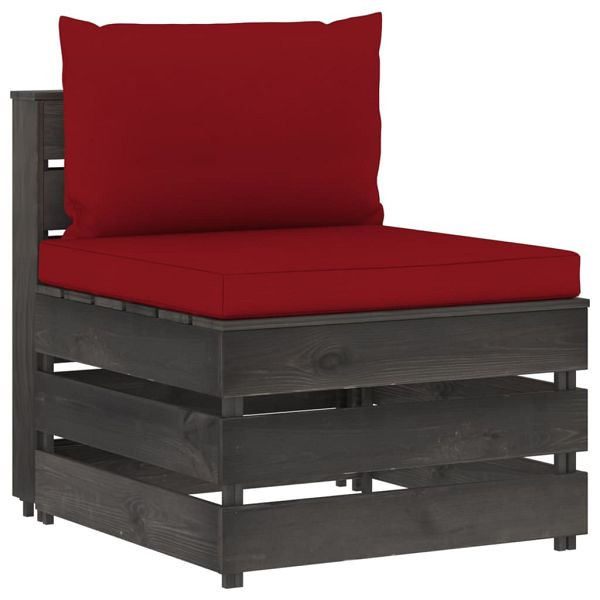 vidaXL Modulares Mittelsofa mit Kissen Grau Imprägniertes Holz, 3068129