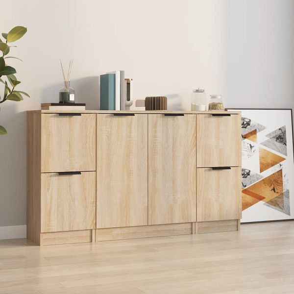 vidaXL Sideboards 3 Stück Sonoma-Eiche Holzwerkstoff, 3115846