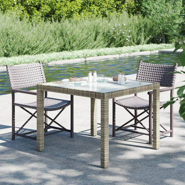 vidaXL Gartentisch 90x90x75 cm Gehärtetes Glas Poly Rattan Grau, 316700
