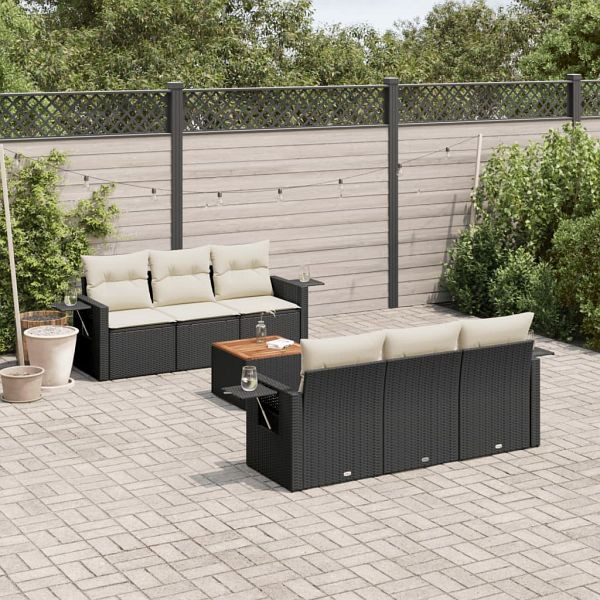 vidaXL 7-teilig Garten-Sofagarnitur mit Kissen Schwarz Poly Rattan, 3224453