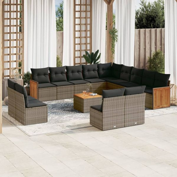 vidaXL 14-teilig Garten-Sofagarnitur mit Kissen Grau Poly Rattan, 3228174