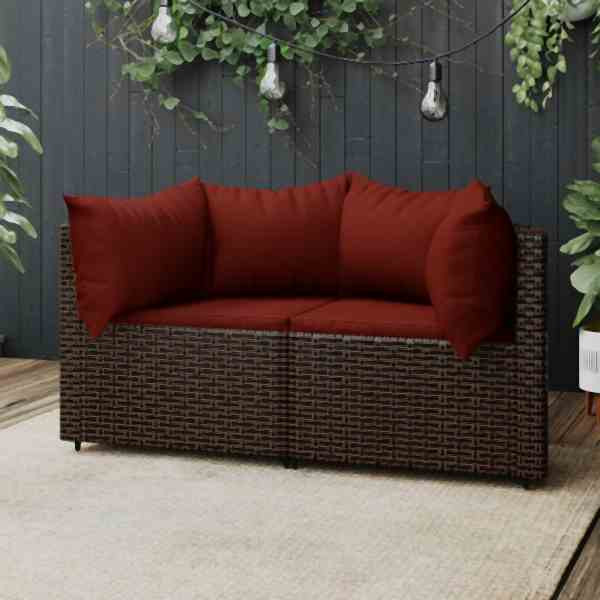vidaXL Garten-Ecksofas mit Kissen 2 Stück Braun Poly Rattan, 319822