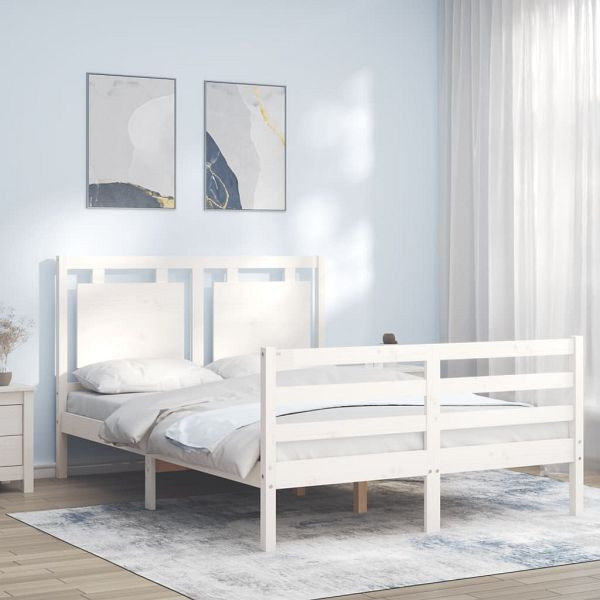 vidaXL Massivholzbett mit Kopfteil Weiß 140x200 cm, 3194052