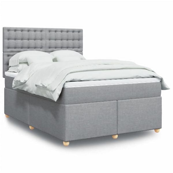 vidaXL Boxspringbett mit Matratze Hellgrau 140x200 cm Stoff, 3291317