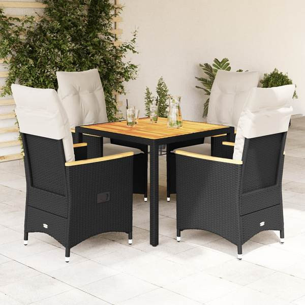 vidaXL 5-tlg. Garten-Essgruppe mit Kissen Schwarz Poly Rattan, UV-beständig, 3276832
