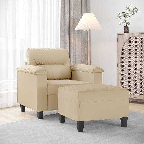 vidaXL Sessel mit Hocker Creme 60 cm Mikrofasergewebe, 3201229