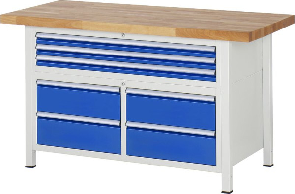 RAU Werkbank Serie 8000 - Modell 8924, B1500 x T700 x H840-1040 mm, Systemunterbau B1235 x T650 x H800-1000 mm, 03-8924A2-157B4H.11