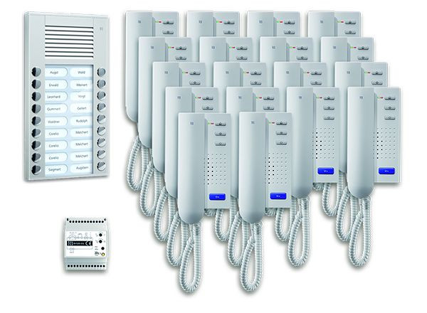 TCS Türkontrollsystem audio:pack AP für 18 Wohneinheiten, mit Außenstation PES 18 Klingeltasten, 18x Türtelefon ISH3030, Steuergerät BVS20, PPA18-EN/02