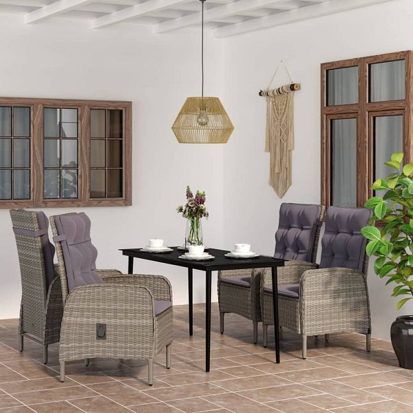 vidaXL 5-teilig Garten-Essgruppe mit Kissen Grau und Schwarz, 3099373