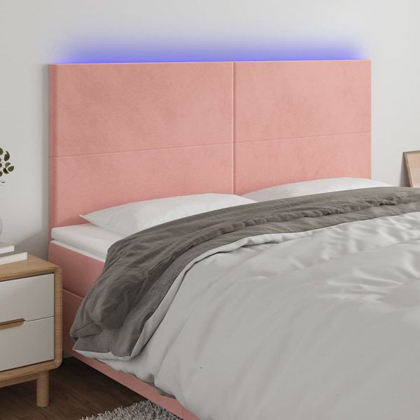 vidaXL LED Kopfteil Rosa 200x5x118/128 cm Samt, 3122215