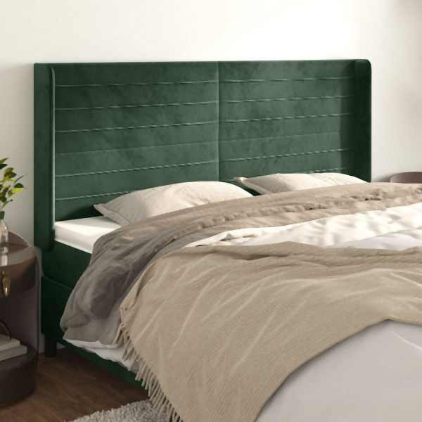vidaXL Kopfteil mit Ohren Dunkelgrün 183x16x118/128 cm Samt, 3119783