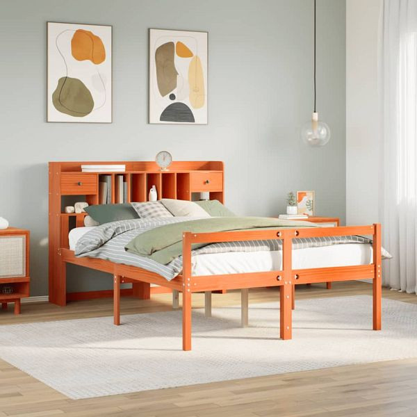 vidaXL Massivholzbett mit Regal ohne Matratze Wachsbraun 160x200 cm, 3322075