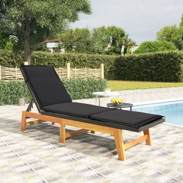 vidaXL Sonnenliege mit Kissen Poly Rattan & Massivholz Akazie, 319723