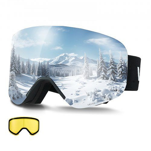 VEVOR rahmenlose Skibrille, magnetisch, zylindrische Silber-Spiegel-Revo-Linse, OTG, Antibeschlag, Skifahren/Snowboarden, HXJWKHSDCXHJ58UIM001V0