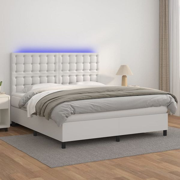 vidaXL Boxspringbett mit Matratze & LED Weiß 180x200 cm Kunstleder, 3135958