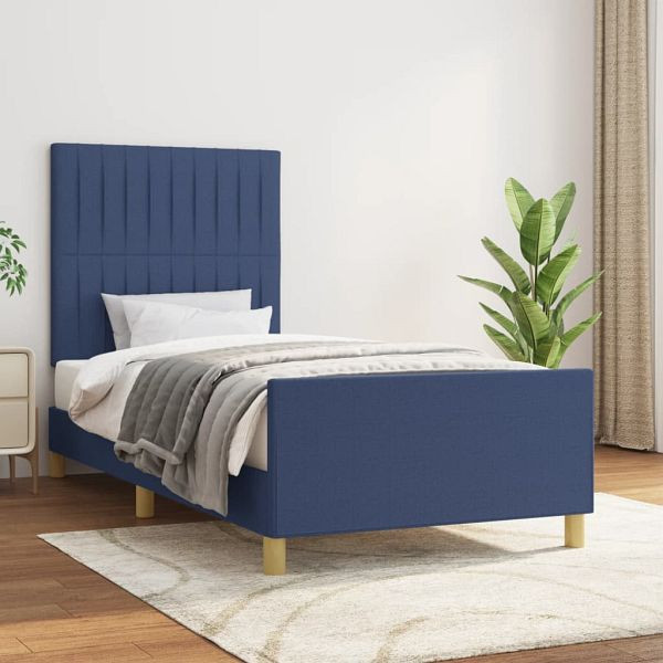 vidaXL Bettgestell mit Kopfteil Blau 90x200 cm Stoff, 3125193
