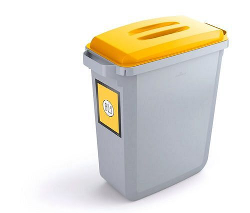 VAR Wertstoffsammler aus Polyethylen (PE), 60 Liter, grau, gelber Deckel, mit Info-Rahmen, 311648