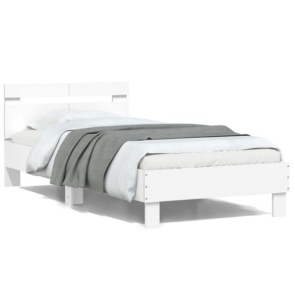 vidaXL Bettgestell mit Kopfteil und LED-Leuchten Weiß 100x200 cm, 838708