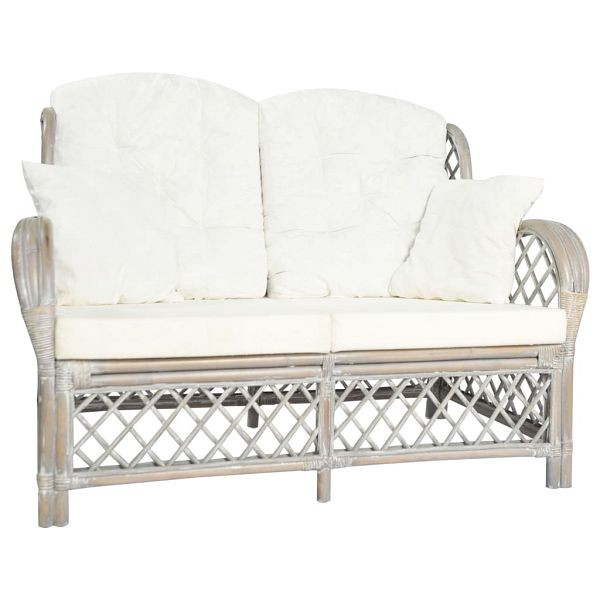 vidaXL 2-Sitzer-Sofa Grau Rattan, Material: Rattan, Leinen, 325473