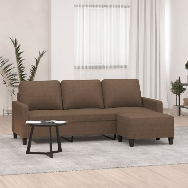 vidaXL 3-Sitzer-Sofa mit Hocker Braun 180 cm Stoff, 3201040