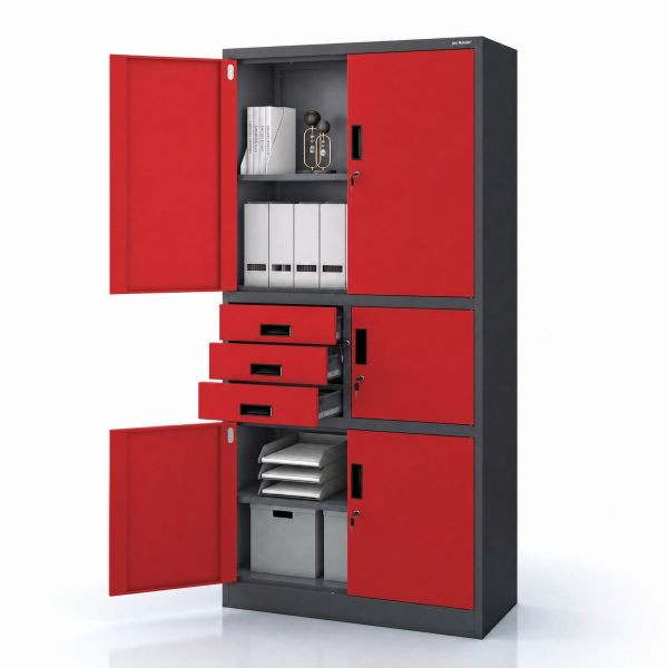 Jan Nowak Metall-Büroschrank mit Safe, Anthrazit-Rot, 900x1850x400 mm, FILIP II, 2286