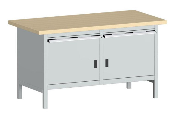 bott cubio Kastenwerkbank mit 2 Schubladen 2 Türen, Multiplex-Arbeitsplatte BxTxH: 1500 x 750 x 840 mm, RAL 7035, 41002028.16V