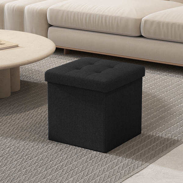 SONGMICS Ottoman Speicher, Tintenschwarz, 30x30x30 cm, LSF028B01