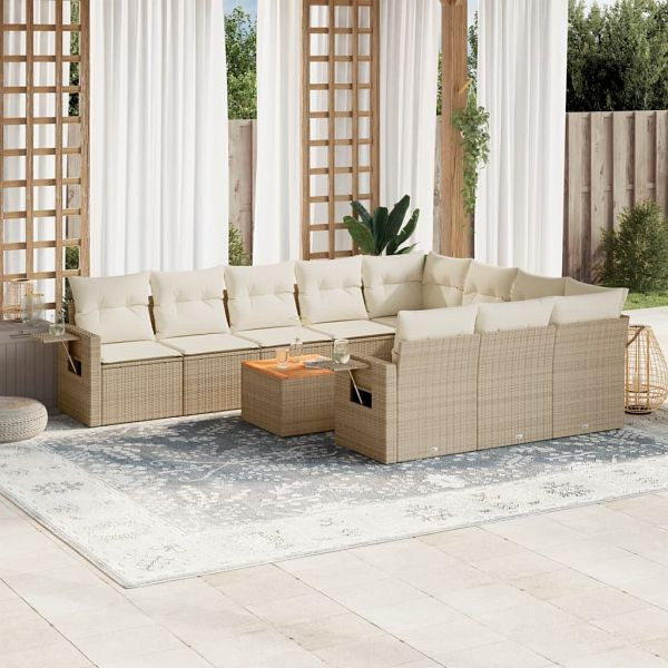 vidaXL 11-teilig Garten-Sofagarnitur mit Kissen Beige Poly Rattan, 3257073