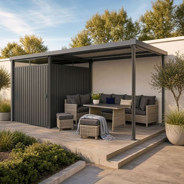 HOME DELUXE Gartenhaus inkl. Überdachung LEVANTO Anthrazit - 490 x 226 cm, 75234