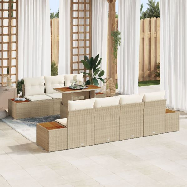 vidaXL Garten-Sofa-Set 8 Teile Beige und Weiß Rattan, Polyester, 3350043