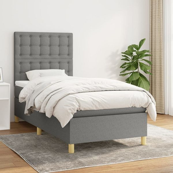 vidaXL Boxspringbett mit Matratze Dunkelgrau 100x200 cm Stoff, 3142634