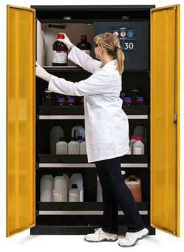asecos Chemikalienschrank Systema-Plus-T, anthrazit, gelb, Sicherheitsbox, Tablarauszüge, Typ CS-30, 218472