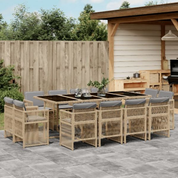 vidaXL 13-tlg. Garten-Essgruppe mit Kissen Beigemischung Poly Rattan, 3211044