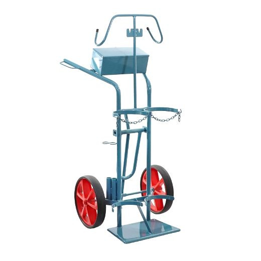 ELMAG Stahlflaschenwagen für 2 x 40/50 l Flaschen, inkl. Vollgummiräder, Abstellstütze, Werkzeugkasten, Schlauch- u. Schweißstäbehalterung, 58409