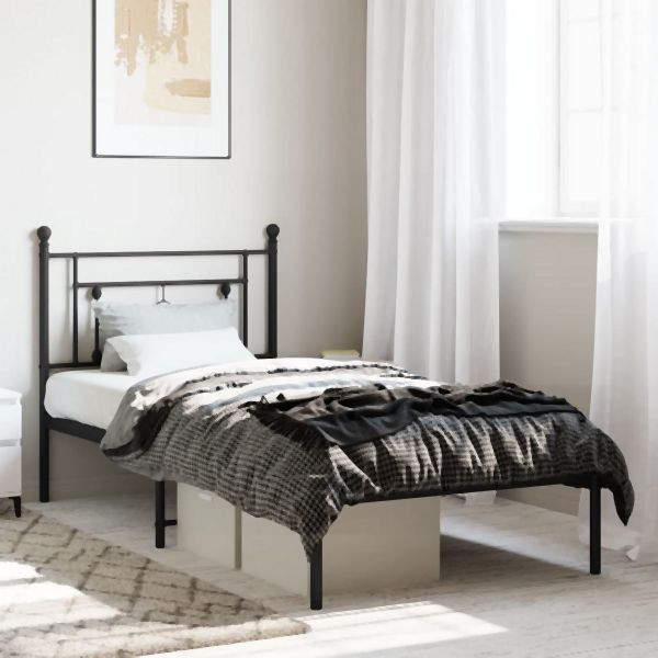 vidaXL Bettgestell mit Kopfteil Metall Schwarz 90x190 cm, 374331